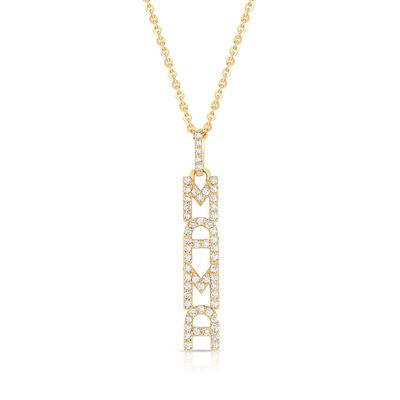 Elegante 925 Sterling Silver 14K Gold MAMA Collare a sospensione fluttuante lungo