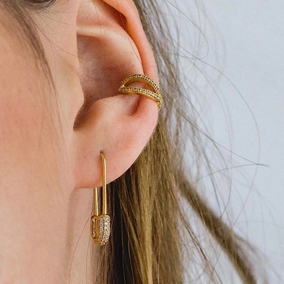 Orecchini da cerchione per donne in argento 925 con diamante chiaro CZ gioielli in oro giallo brasiliano