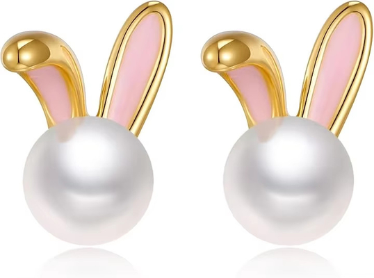 Coniglio di Pasqua orecchini di perla cerniere di zircone coniglio carota gioielli carini regali