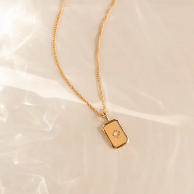 Collare dorato rettangolare stella piccola 925 Sterling Silver per bambini