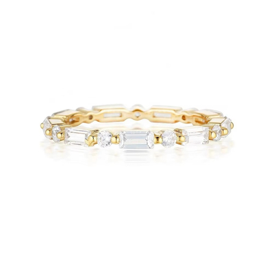 18K oro semplice moderno rettangolare taglio Bianco CZ 925 Sterling Silver Anello eterno donna regalo festa