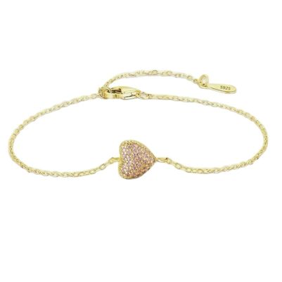 Bracciale a cuore in argento sterling 925 con zirconi per donna