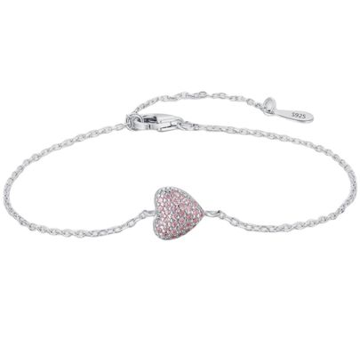 Bracciale a cuore in argento sterling 925 con zirconi per donna