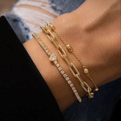 Bracciale tennis a cuore placcato oro 14K in argento sterling 925 con zirconi