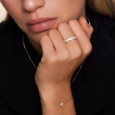 Anello a mezza eternità in argento sterling 925 placcato oro 18 carati con zirconi per donna