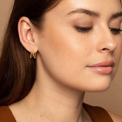 Unico 18K Dorato Piramide 925 Sterling Silver doppio abbracciate orecchini Chunky gioielli impermeabili