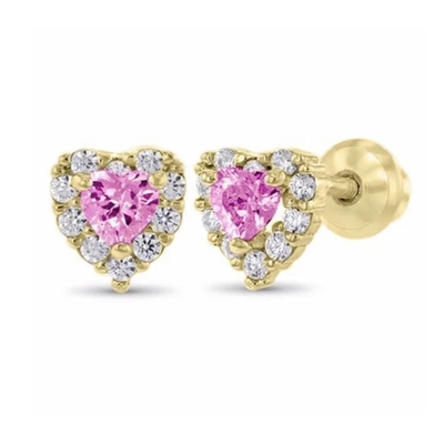 925 Sterling Silver 14K Gold Plated Heart CZ Baby Stud Orecchini