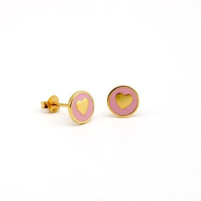 Orecchini a lobo a forma di cuore da 8 mm in argento sterling 925 con smalto rosa