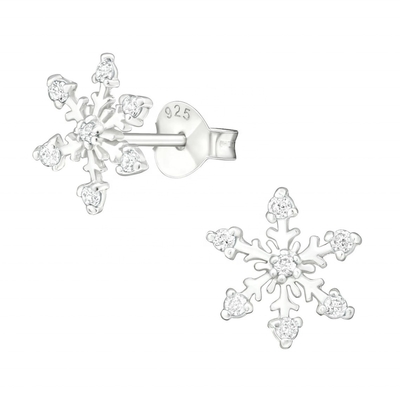 Orecchini a lobo a forma di fiocco di neve in argento sterling 925 placcato rodio con zirconi, 2g