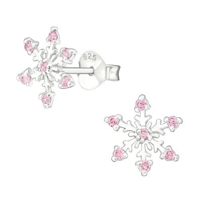 Orecchini a lobo a forma di fiocco di neve in argento sterling 925 placcato rodio con zirconi, 2g