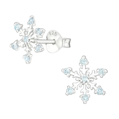 Orecchini a lobo a forma di fiocco di neve in argento sterling 925 placcato rodio con zirconi, 2g