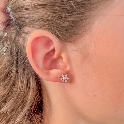 Orecchini a lobo a forma di fiocco di neve in argento sterling 925 placcato rodio con zirconi, 2g