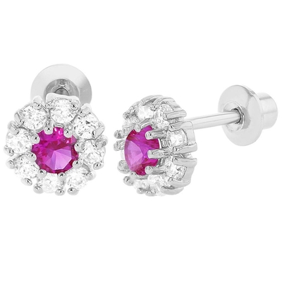 Orecchini a lobo a fiore in argento 925 con zirconi per bambini, MOQ 30PRS