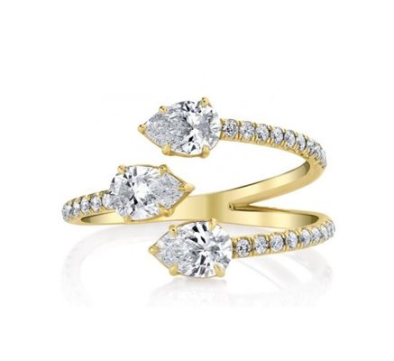 18K Gold Plated Three Stone Prong Pearl Adjustable Ring in 925 Sterling Silver