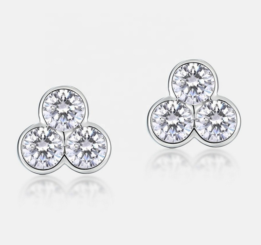 S925 Orecchini in argento di tre pietre con rivestimento in rodio per donne e ragazze Gioielli pregiati