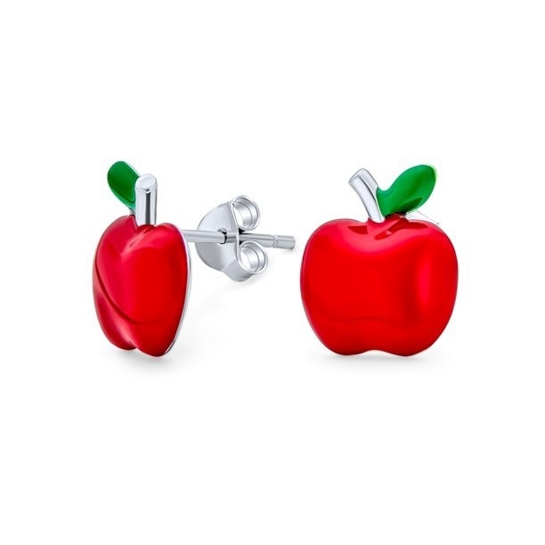 Incantevoli orecchini di mela in smalto rosso e verde per bambine in 925 sterling silver