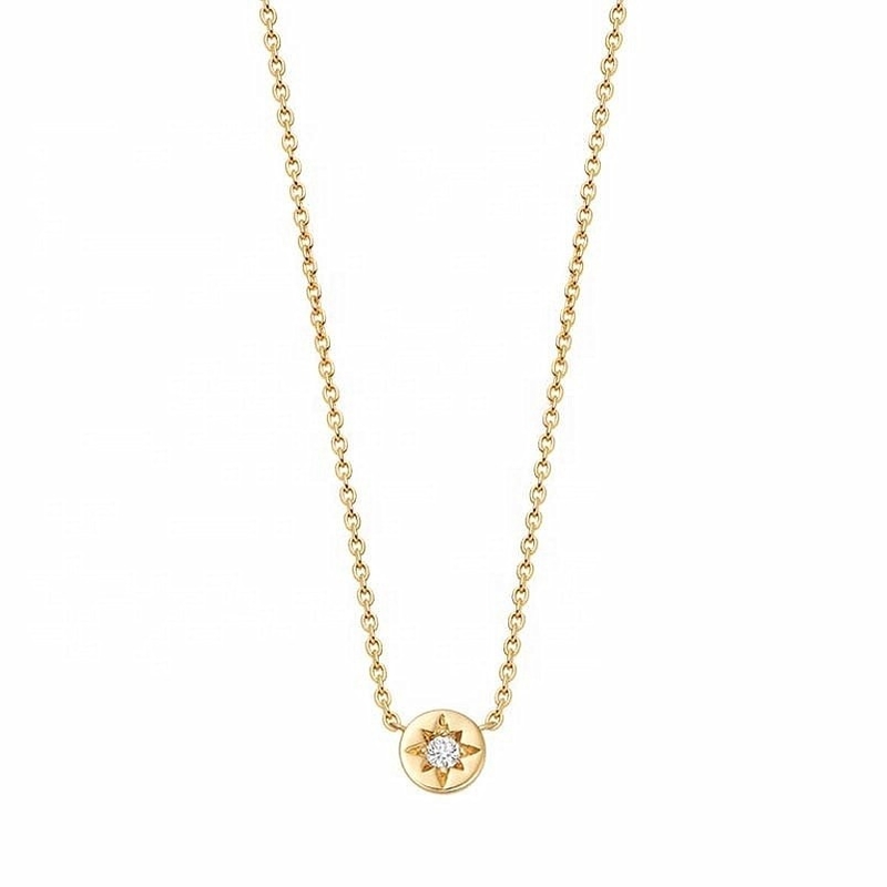 Collare in oro 925 Sterling Silver Starburst Diamond Disc Pendentive per uso quotidiano