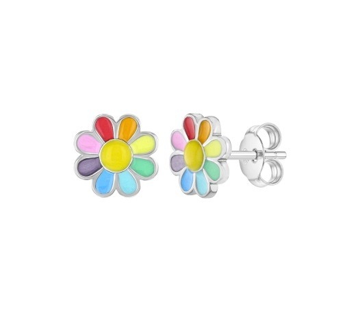 925 Sterling Silver Enamel Colorato Princess Dainty Flower Stud Orecchino Per Regali Ragazze