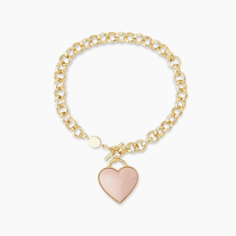 925 Sterling Silver Heart Charm Bracelet in rosa chic per ragazze Delicate gioielli
