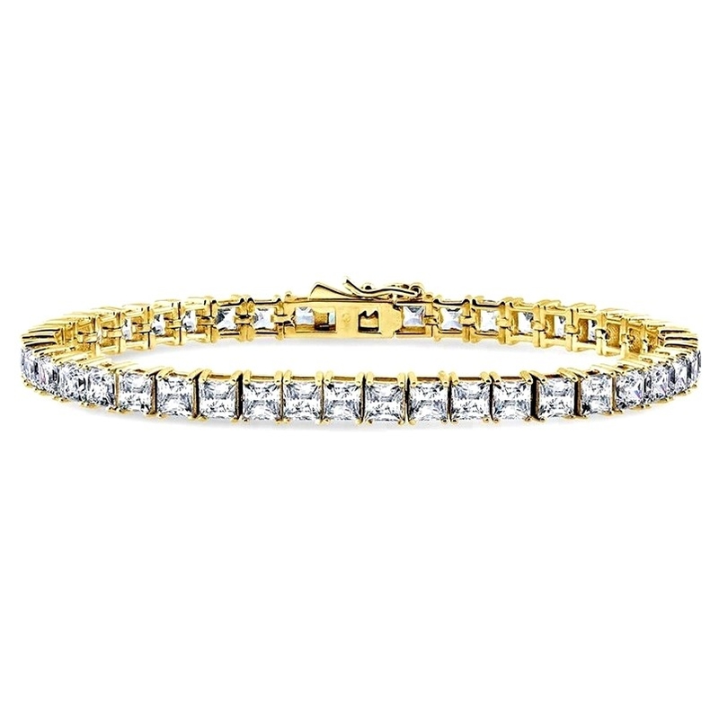 Unisex Manifattura 18K Oro Hip Hop Ghiacciato Taglio Quadrato Diamante CZ 925 Sterling Argento Impilazione Tenis Braccialetto