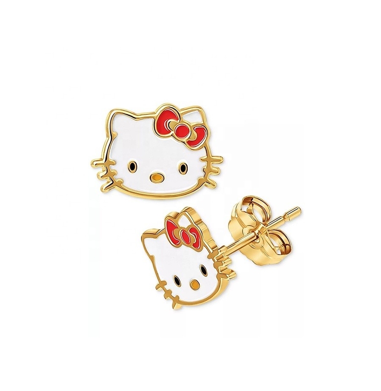 Orecchini in oro rivestito di Hello Kitty per ragazze in 925 sterling silver