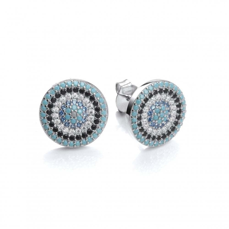 Cerchio ZIRCON 18K Dorato Micron Pave CZ Occhio Turkiye Design Stud Orecchino 925 Sterling Silver