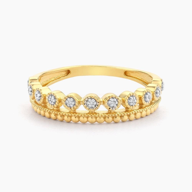 925 Sterling Silver CLASSIC Style Ingrosso Anello femminile impilabile con perline dorate