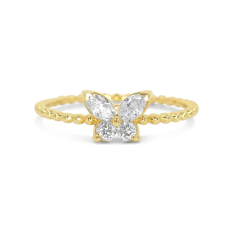Anello femminile in argento 925 sterling con palla dorata 18K fatta a mano e farfalla marchesa