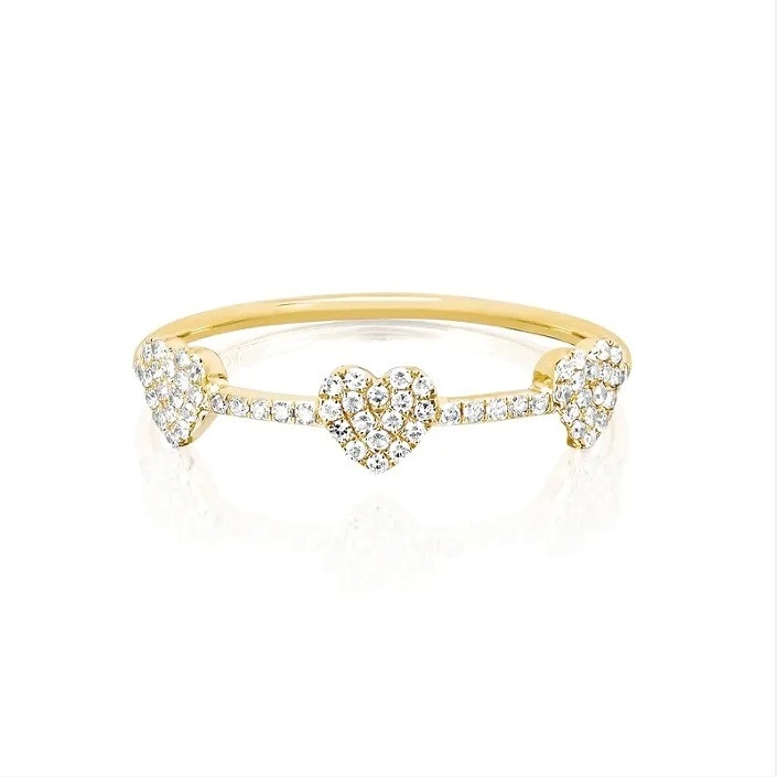 18K oro placcato 925 sterling argento tre micro Pave cuore anello per donne ed elegante