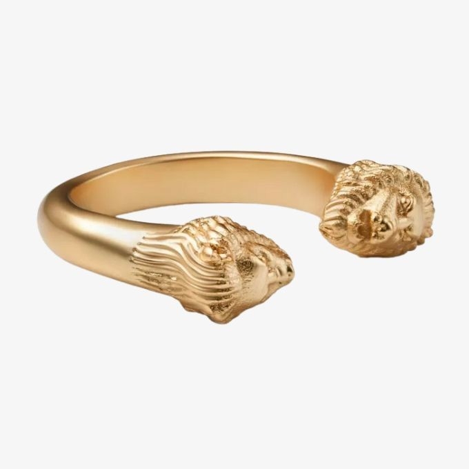 Anello a testa di leone da uomo regolabile 18K oro taglia 5 - taglia 10 anello di leone in ottone