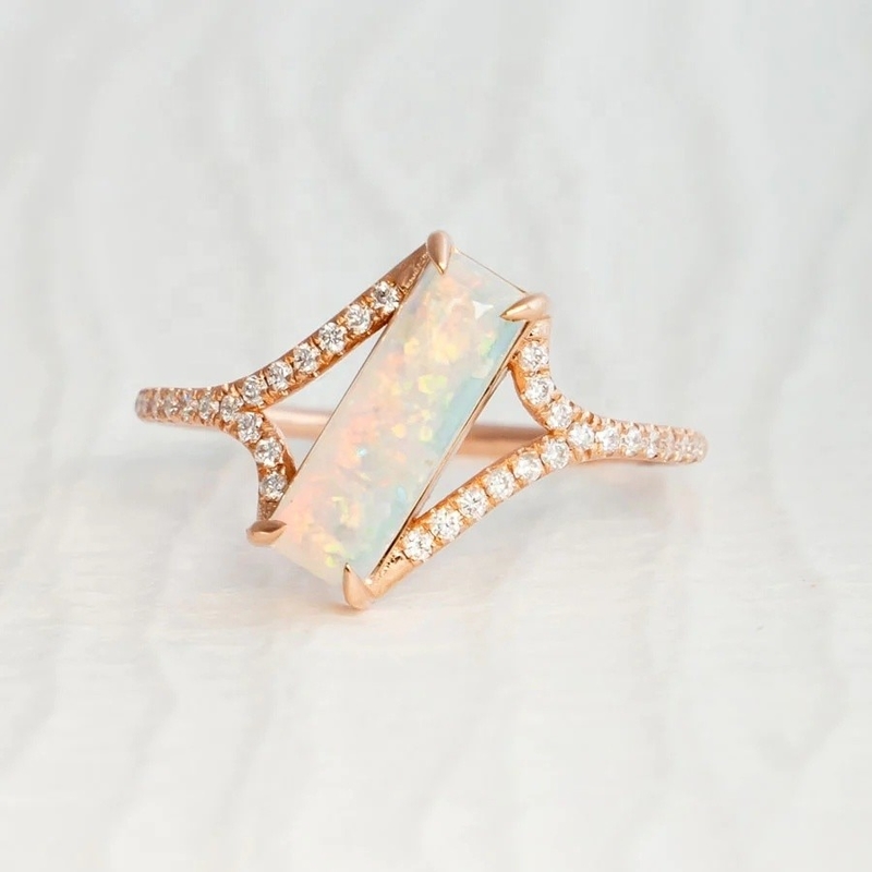 Baguette Taglio Opal Snow Track Anello Dimensione 4-Dimensione 10 925 Sterling Anello d'argento