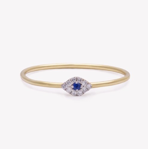 Classic Style Mini Pave Ring con Occhio Diamante e Zaffiro Blu in 925 Sterling Silver