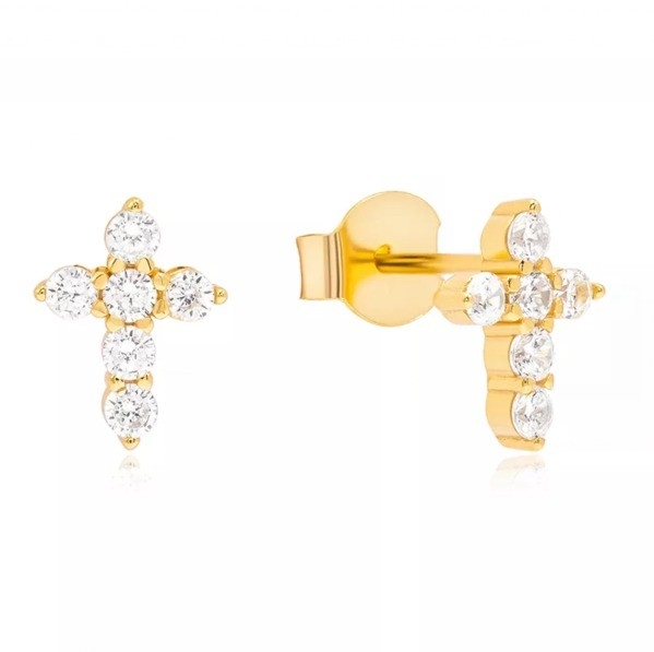 Orecchini in oro 18K Micron Pave Cross Stud in 925 Sterling Silver per ragazze
