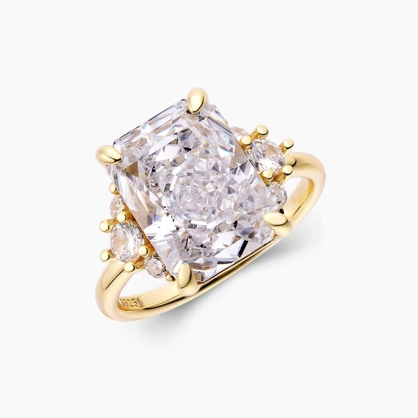 18K oro placcato pietra principale CZ Vintage matrimonio 925 Sterling anello d'argento per le ragazze