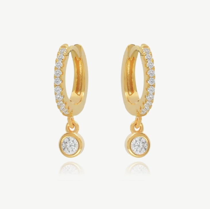 18K oro placcato S925 argento Mini Huggies singolo Bezel petto anelli orecchini per donne