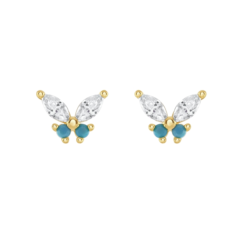 18K Oro Marquise Taglio Turchese CZ 925 Sterling Silver Butterfly Stud orecchini per donne