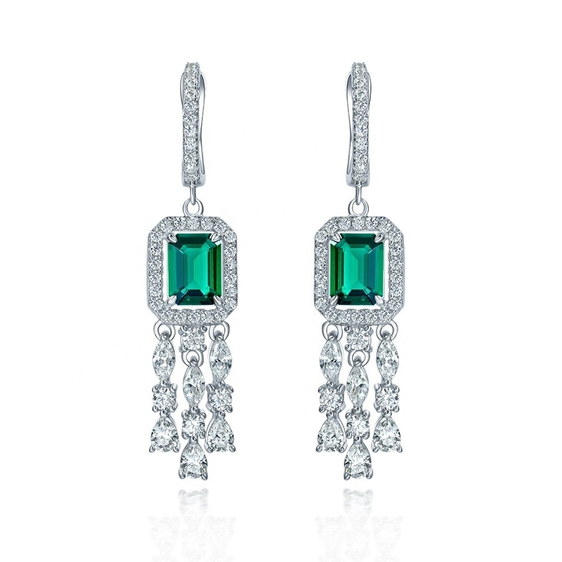 Verdi in argento sterling 925 baguette CZ diamanti lunghi orecchini per abbigliamento unisex