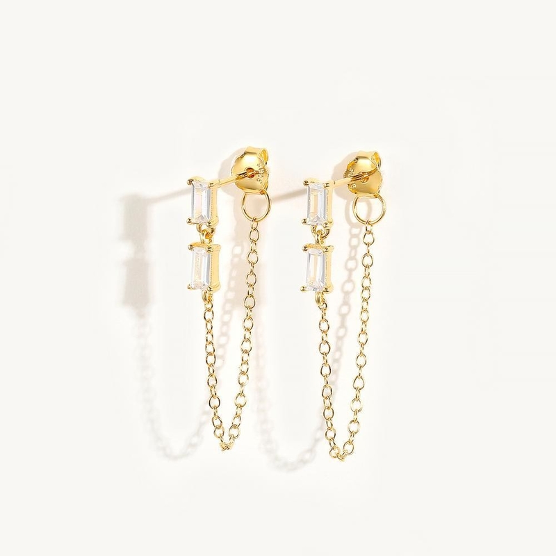 Vendita Baguette Cubico Zircon Threader Stud Orecchino Gioielli 925 Sterling Silver per Donne