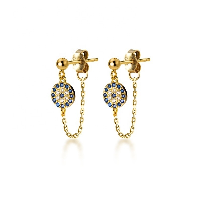 925 Sterling Silver CZ Diamant Gold Plated Eye Stud Earrings per donne Argento/brass