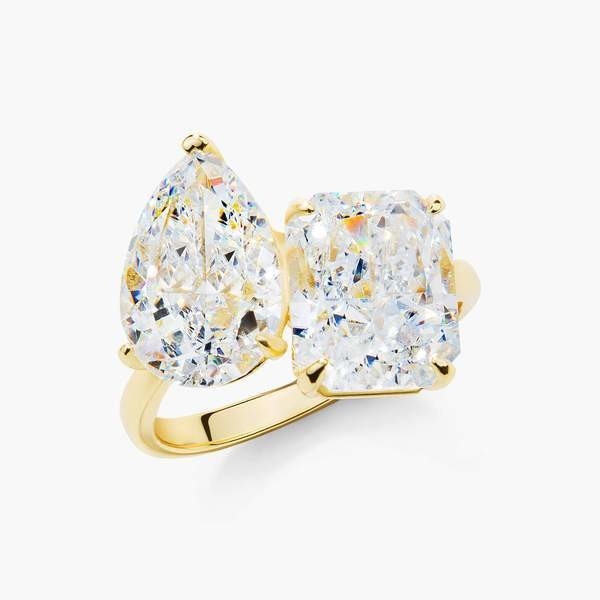 925 Sterling Silver Anello di fidanzamento con due pietre con puntura e pietre bianche CZ