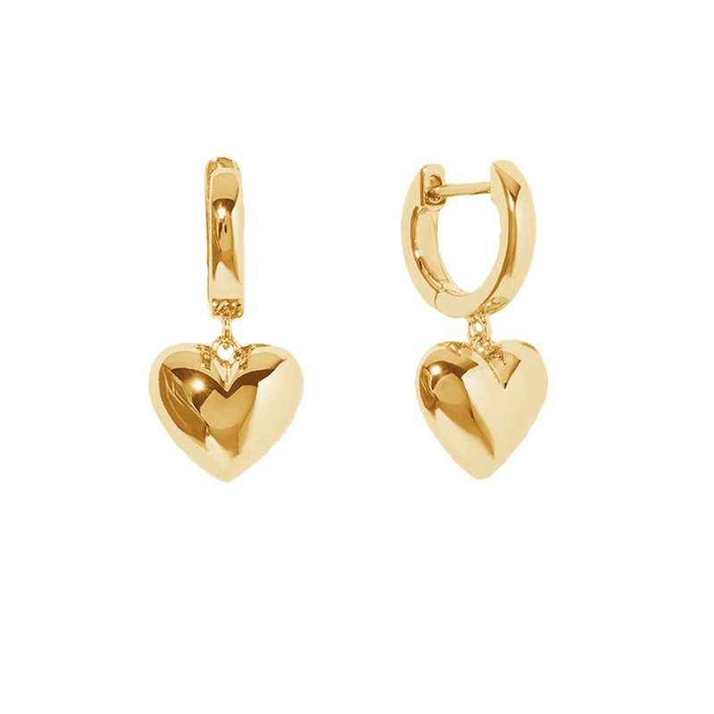 Luogo di lusso Heart Dangle Auricolari Gold Plated Hoop Sterling Silver 925 Gioielli per Donne
