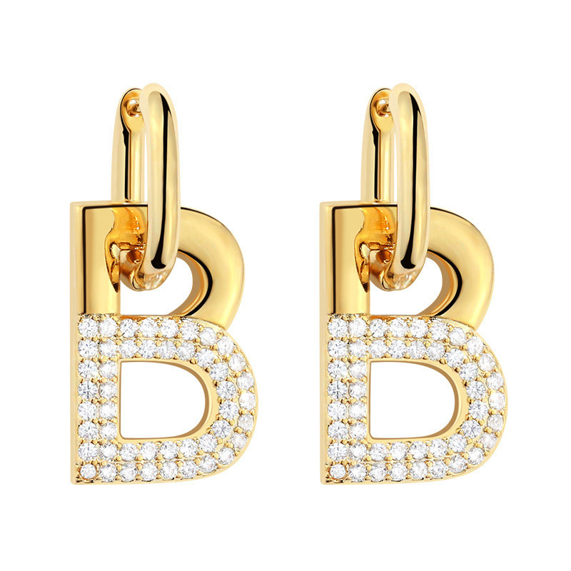 Accessori femminili B Orecchini in ottone con lettera iniziale personalizzata e rivestimento in oro
