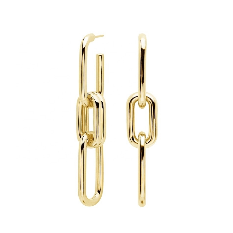 Orecchini a catena lunga con logo personalizzato in argento dorato