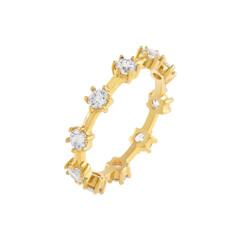 925 Sterling Silver Simply 18K Gold Vermeil Prong Setting Eternity Band Anelli femminili sottili