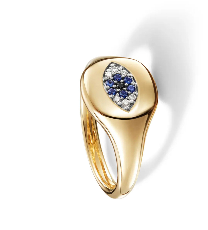 Colleczionisti di cavi brasiliani Evil Eye Mini Pinky Ring 18K Oro Bianco CZ 925 Argento