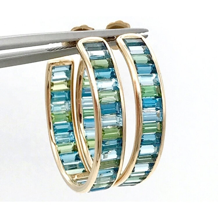 Gioielli Materiale principale Baguette d'argento Topazzo blu e verde Cerchioni per stile classico