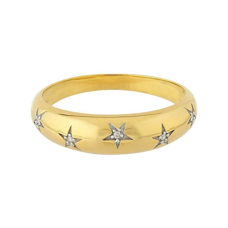 Anelli Dainty Domed 14k 18k Gold Chunky Star Set Anello Diamante per Abiti Stilizzati