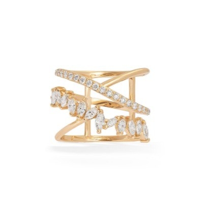 Dichiarazione del partito Piatto Sterling Silver Rhodium Plated Zig Zag Anello Diamante Per Donne