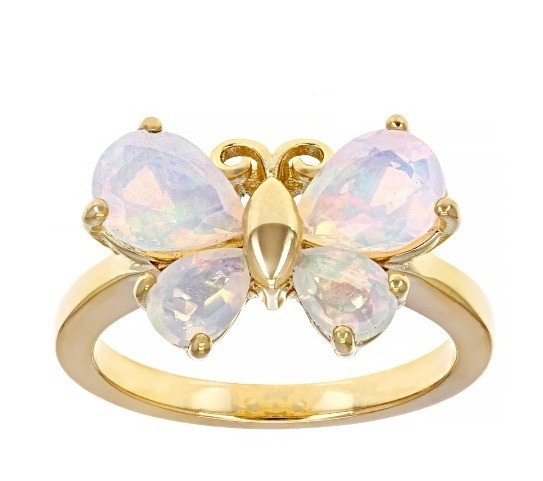 Gioielli pregiati multicolori Opal etiope Anello farfalla 18 carati Oro giallo su argento sterling
