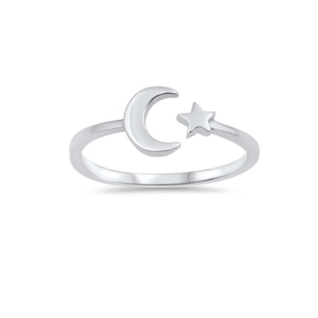 925 Sterling Silver High Polish Simple Open Moon Star Ring Perfetto per ogni occasione